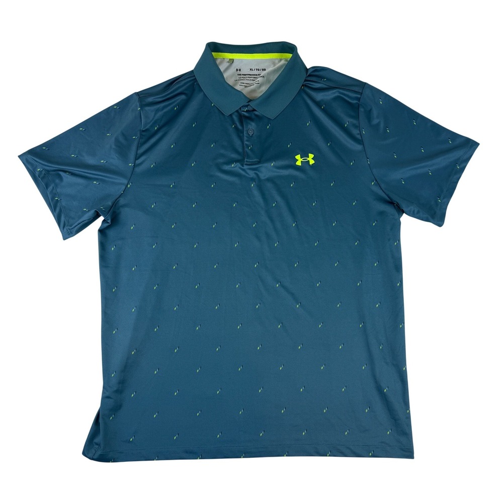 Under Armour Performance Polo Mens XL Teal Blue Geometric Dash Print 1377378
